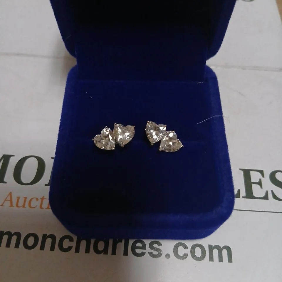 DIAMONIQUE 2.4CT TW DOUBLE HEART STUD EARRINGS STERLING SILVER
