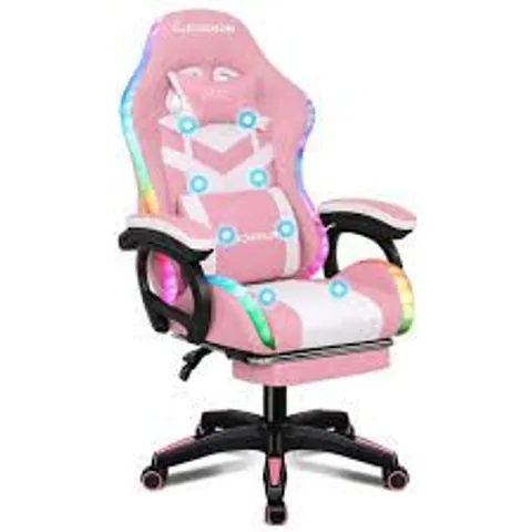 BOXED ELFORDSON GAMING CHAIR WITH RGB LED LIGHT 8-POINT MASSAGE, PINK