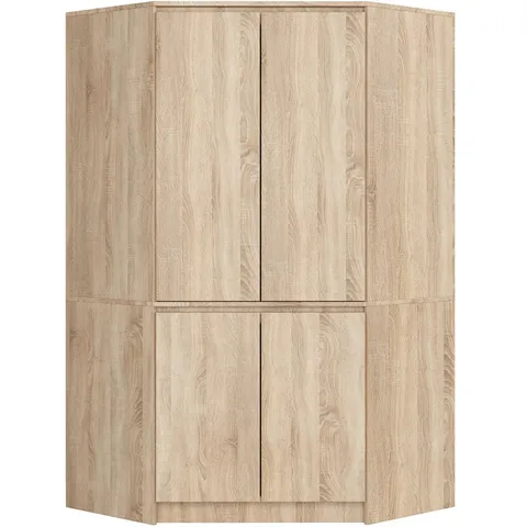 BOXED SONOMA OAK WARDROBE WITH 4 DOORS AND 6 SHELVES: 100cm W X 180cm H X 50cm D (4 BOXES)