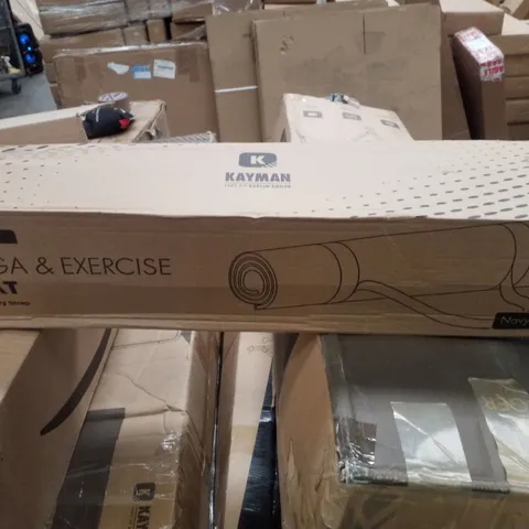 BOXED KAYMAN YOGA & EXERCISE MAT WITH CARRY STRAP - NAVY & LIGHT BLUE
