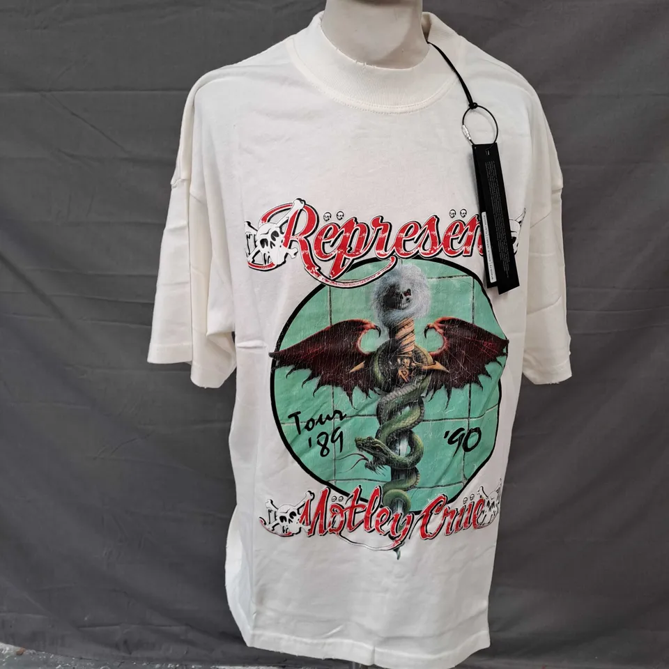 REPRESENT MOTLEY CRUE DR FEEL GOOD TSHIRT IN FLAT WHITE SIZE S