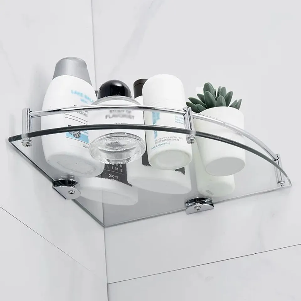 BOXED BATHROOM GLASS CORNER WALL SHELF (SET OF 2)