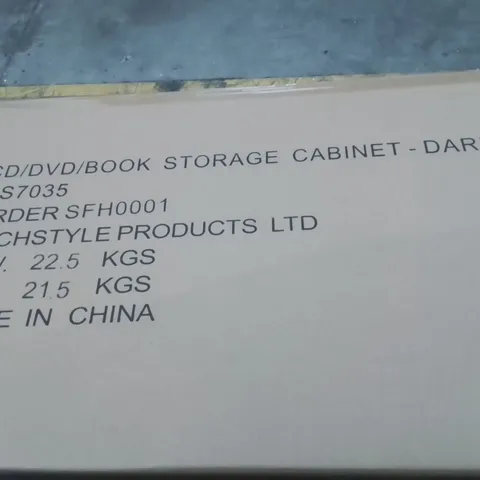 PALLET CONTAINING LARGE QUANTITY OF CD/DVD/ BOOK STORAGE CABINET  -DARK OAK-