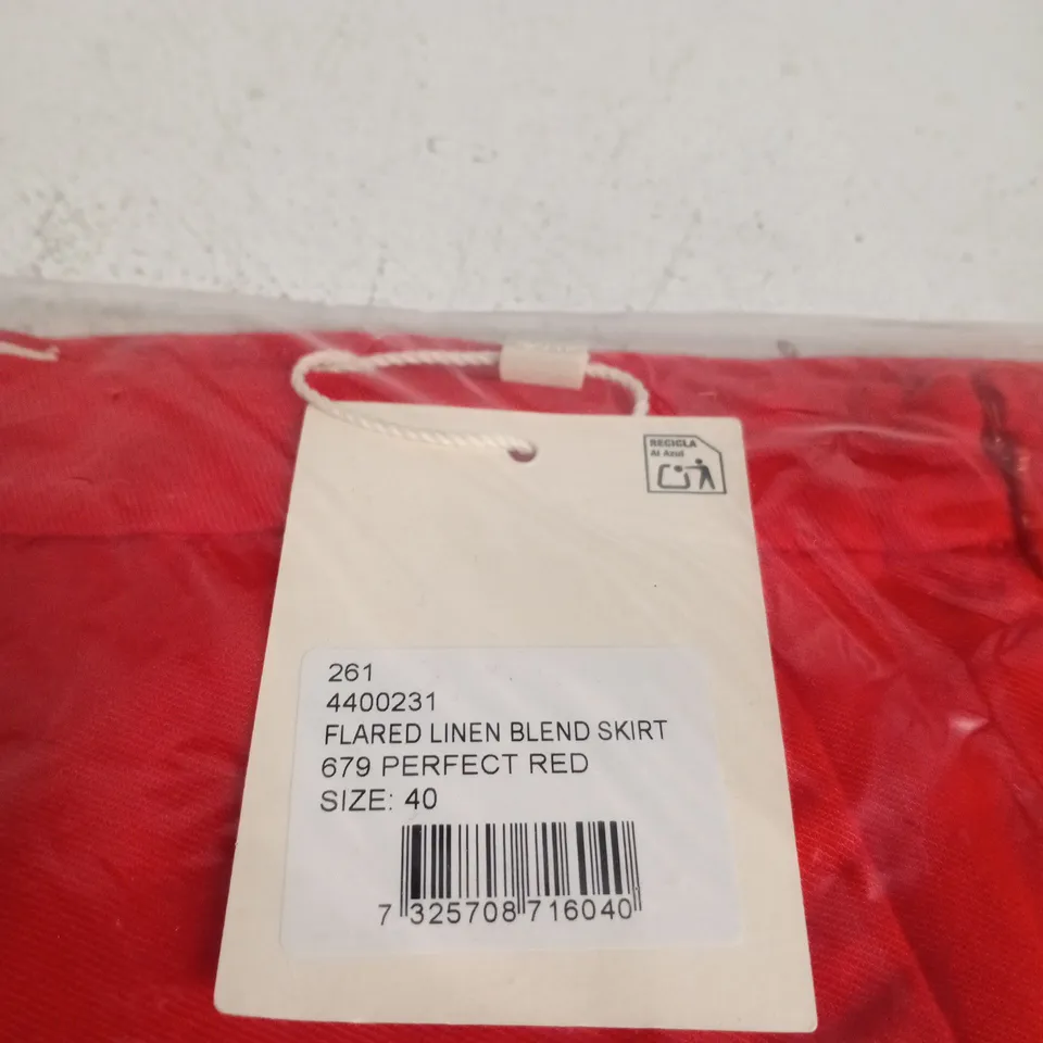 GANT FLARED LINEN-BLEND SKIRT – UK 12 (EU 40) – PERFECT RED