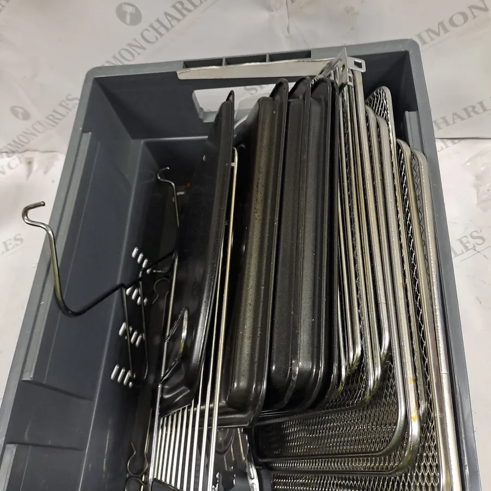 BOX OF COOKING TRAYS AND RACKS