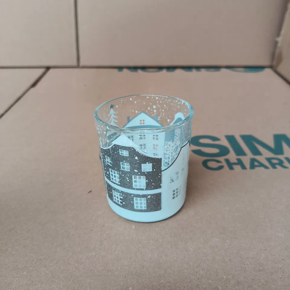 GISELA GRAHAM LONDON - CHRISTMAS GLASS CANDLE HOLDERS SET (48 PCS) – WINTER VILLAGE DESIGN
