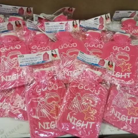 BOX CONTAINING APPROXIMATELY 20 BAGGED AND SEALED 2 LITRE HOT WATER BOTTLES WITH GLOW IN THE DARK COVER