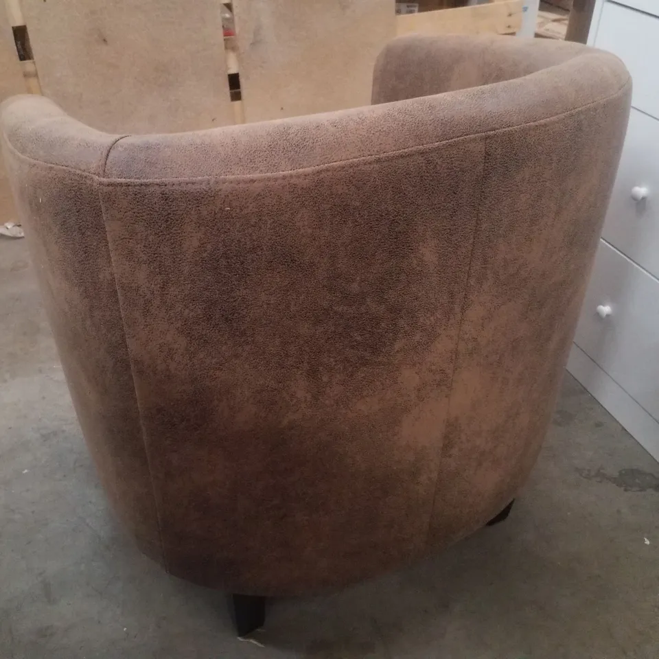UPHOLSTERED BROWN FABRIC ARMCHAIR