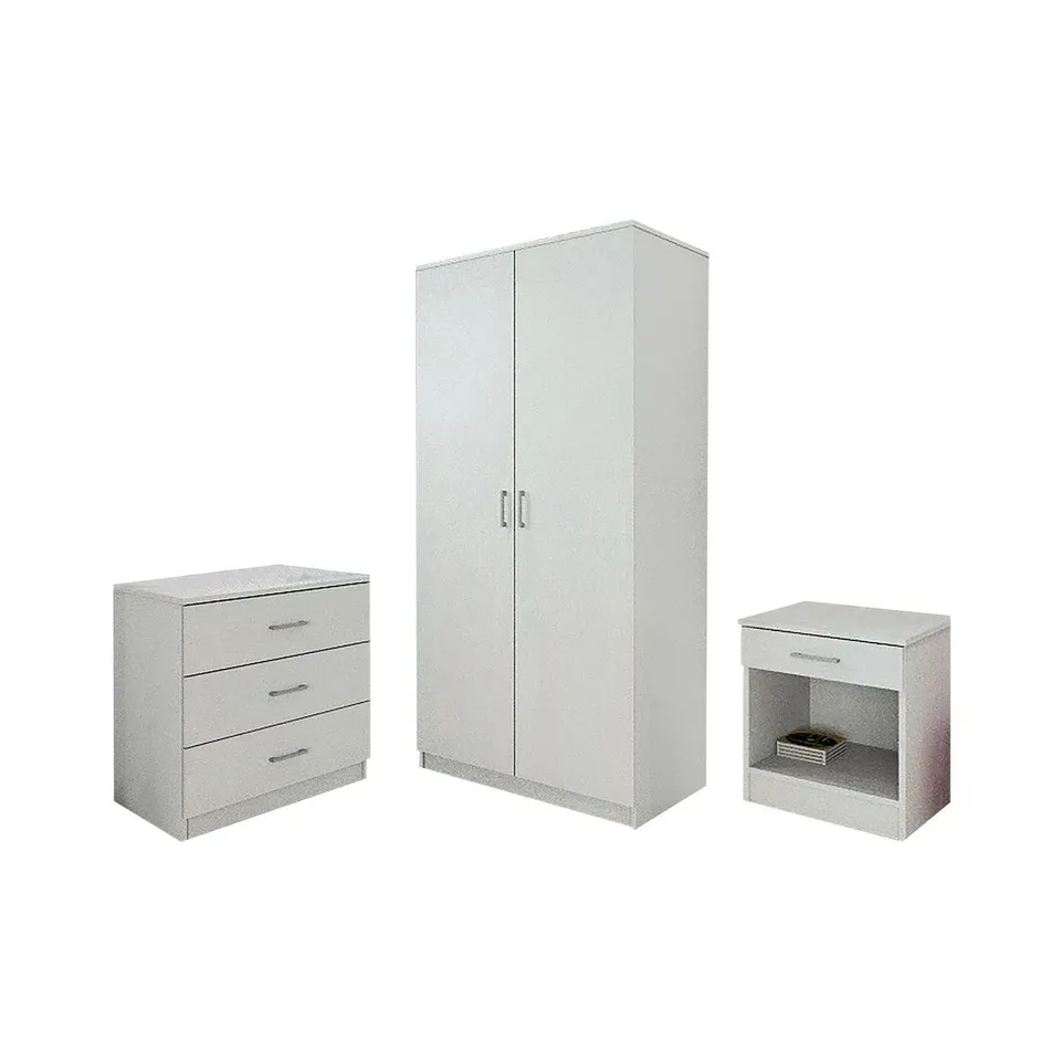 BOXED BEAMES 3 PIECE BEDROOM SET - WHITE (3 BOXES)