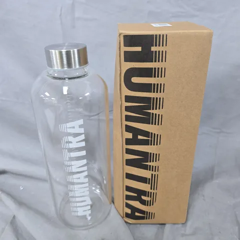 HUMANTRA CLEAR GLASS WATER BOTTLE WITH STAINLESS STEEL CAP 