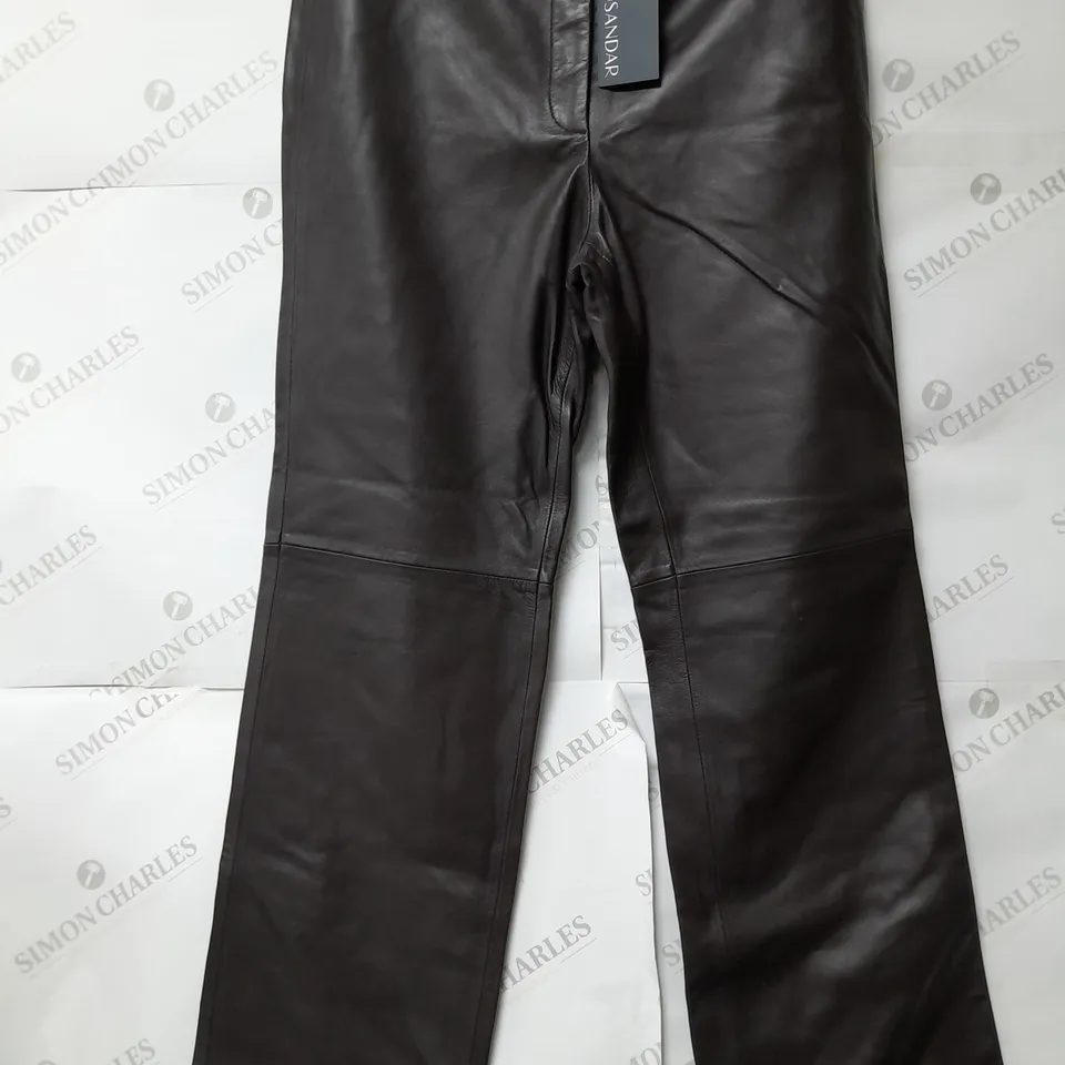 SOSANDAR LADIES LONG LEG LEATHER TAILORED TROUSERS DARK BROWN SIZE 12