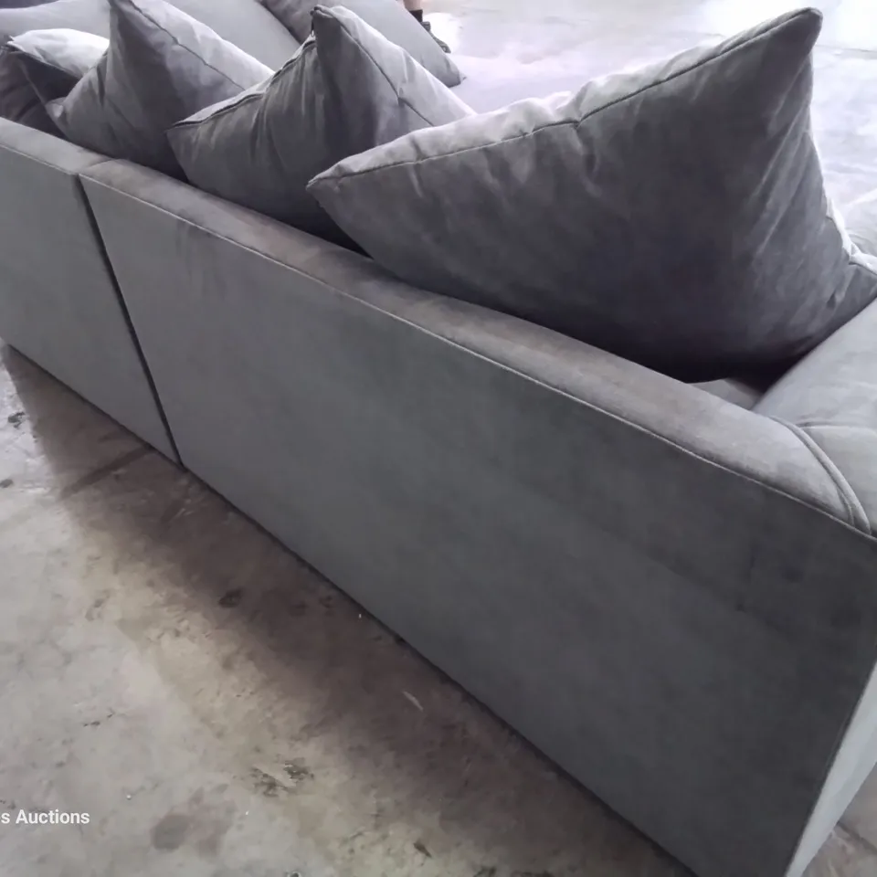 DESIGNER CHAISE SOFA WITH SCATTER CUSHIONS GREY FABRIC