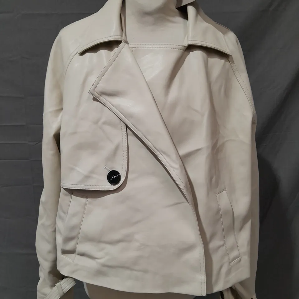 RIVER ISLAND STUDIOS CREAM PU JACKET - UK S