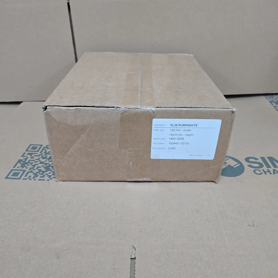 YL10 PACKAGING 120MM X 152.4MM LABELS– PURPLE/WHITE DESIGN, BULK LOT (2,000)
