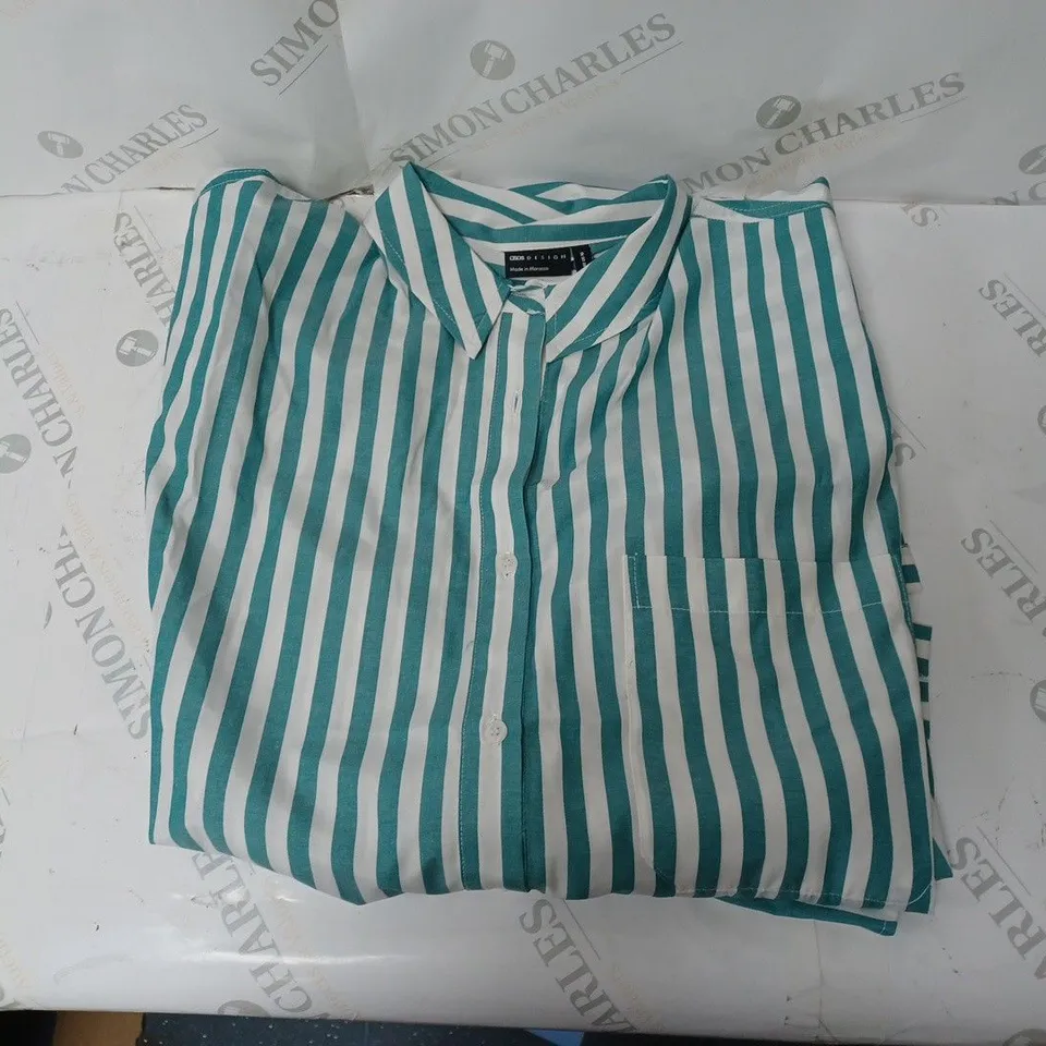 ASOS DESIGN OXFORD SHIRT IN GREEN STRIPE SIZE 14