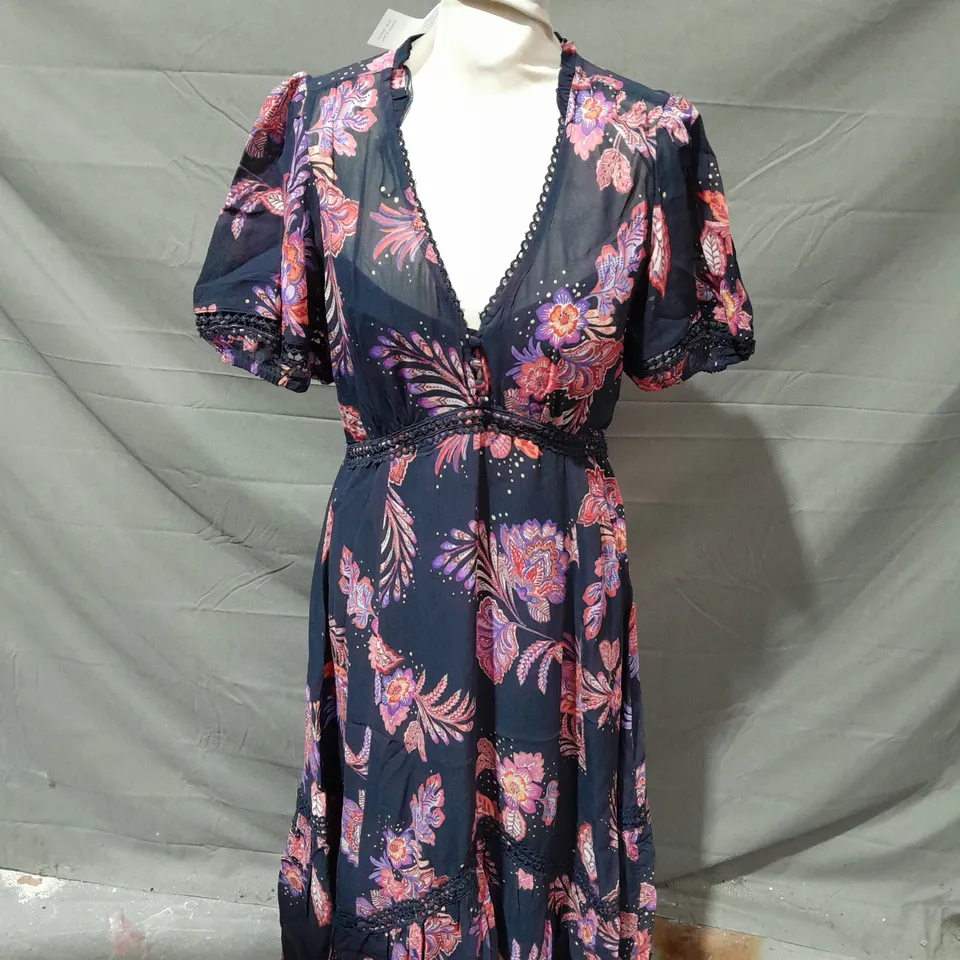 MONSOON FLORAL DRESS IN NAVY - UK 10