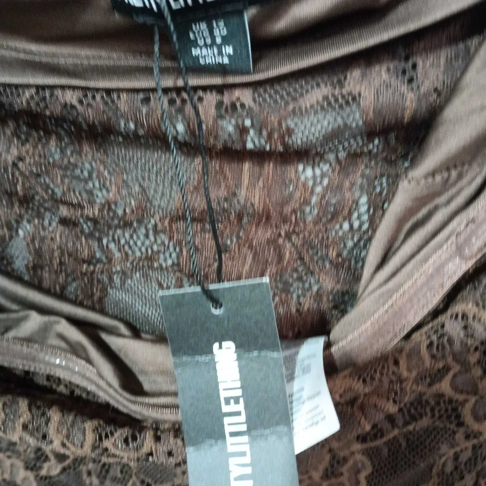 PRETTYLITTLETHING BROWN LACE CROP TOP, UK 12 (EU 40, US 8) – TAGS ATTACHED