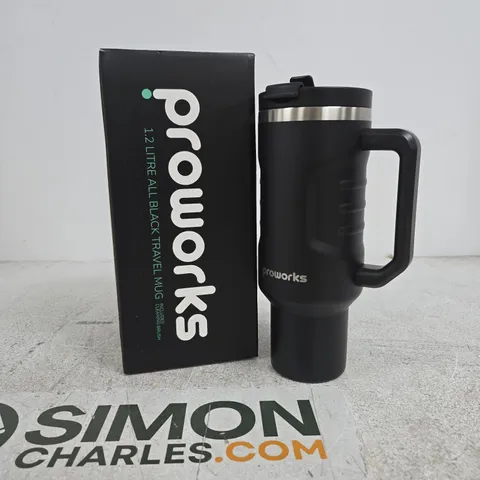 PROWORKS 1.2L ALL BLACK TRAVEL MUG BOXED