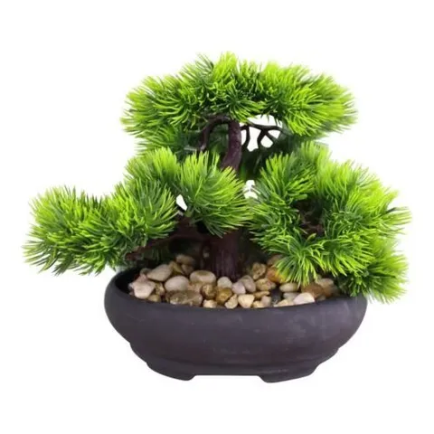 BOXED HOUSE ADDITIONS ARTIFICIAL JAPANESE PINE BONSAI TREE IN CERAMIC PLANTER GREEN 17CM