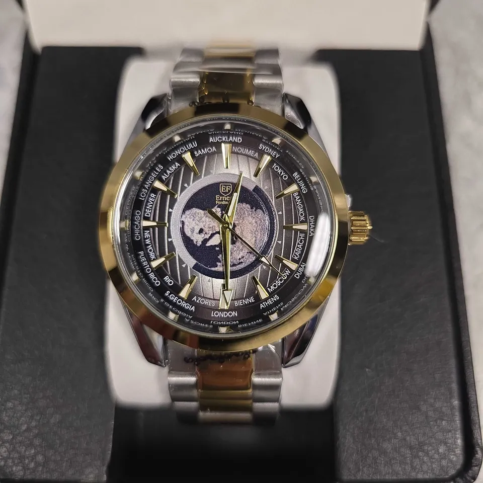 BOXED ERNEST FERDINAND STAINLESS STEEL GENTS WATCH 