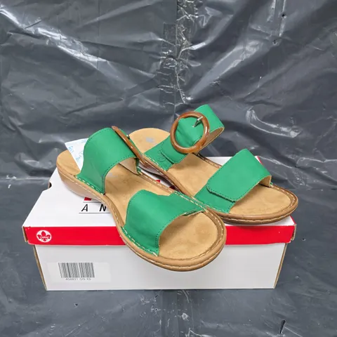 BOXED PAIR OF RIEKER DOUBLE STRAP SANDALS - GREEN - SIZE 7.5