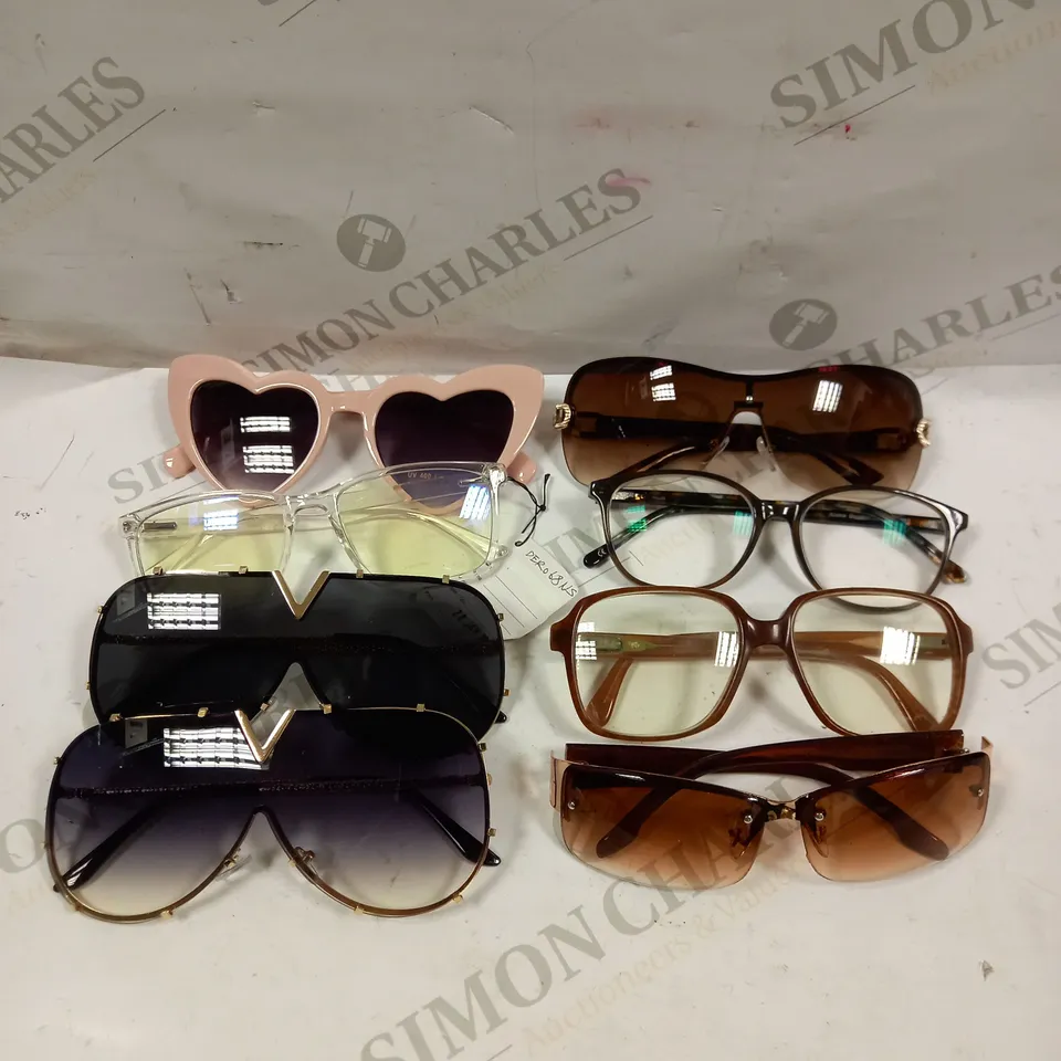 BOX OF APPROXIMATELY 15 ASSORTED PRESCRIPTION/SUNGLASSES IN VARIOUS STYLES AND FRAMES 