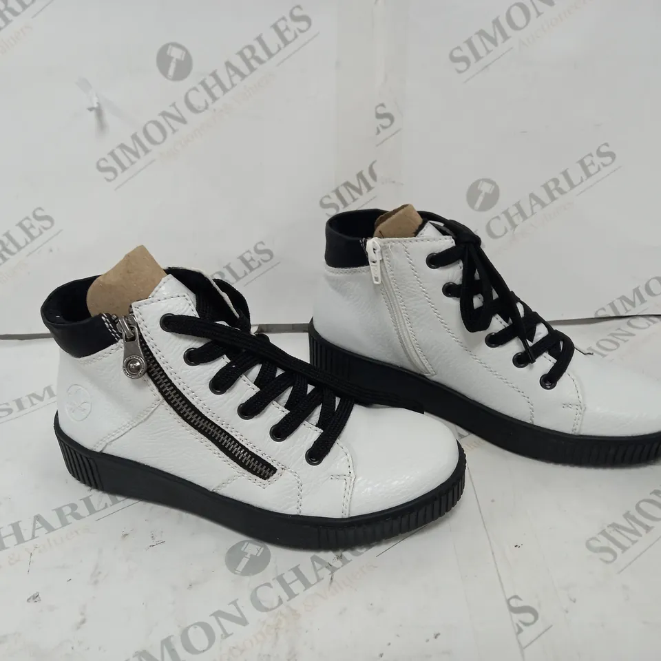 RIEKER HIGH TOP TRAINER CUFF IN WHITE SIZE 4 - BOXED 