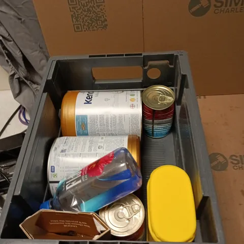 TOTE OF APPROXIMATELY 6 ASSORTED FOOD AND DRINK ITEMS TO INCLUDE: NESQUIK STRAWBERRY