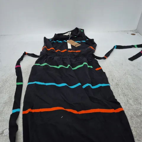 SUGARHILL BRIGHTON RORY RACER JERSEY MIDI DRESS – BLACK WITH COLOUR STRIPE, UK 8