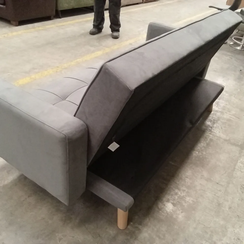 YAHEETECH GREY FABRIC UPHOLSTERED 3 SEATER CONVERTIBLE SOFA BED