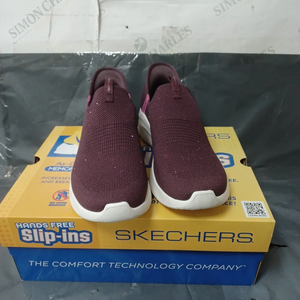 SKECHERS SLIP-INS TRAINERS PURPLE GLITTER SIZE 6