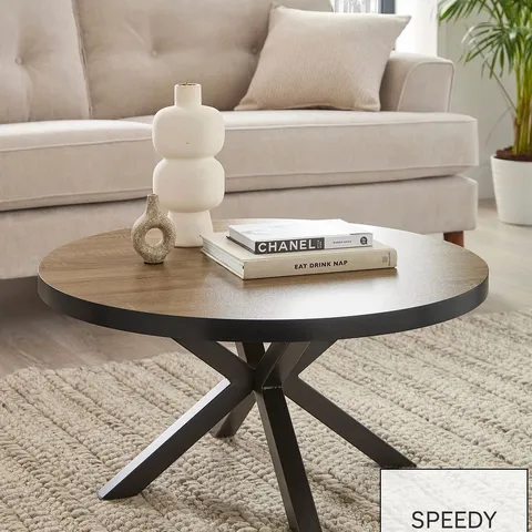 BOXED OSLO ROUND COFFEE TABLE - OAK/BLACK (1 BOX)