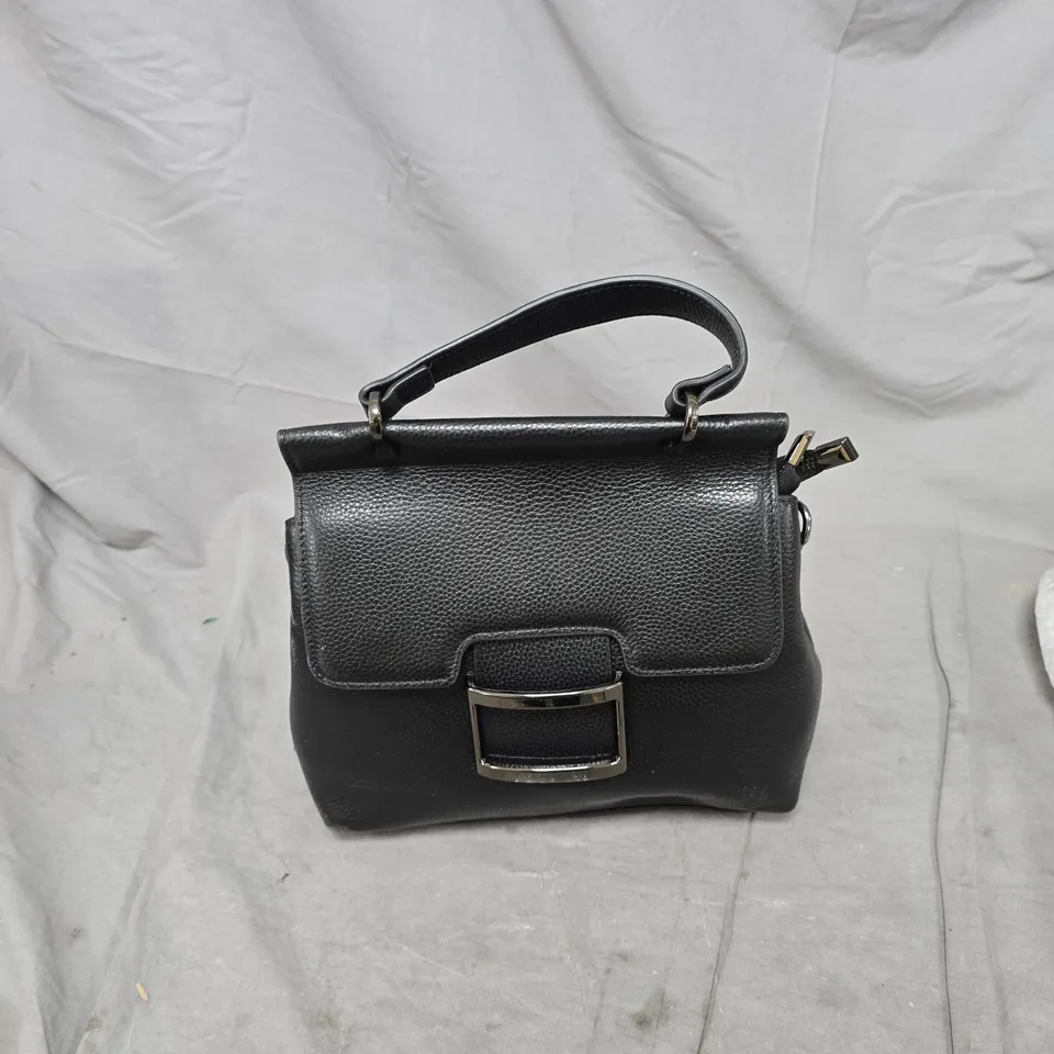 BLACK PEBBLED LEATHER HANDBAG WITH TOP HANDLE 