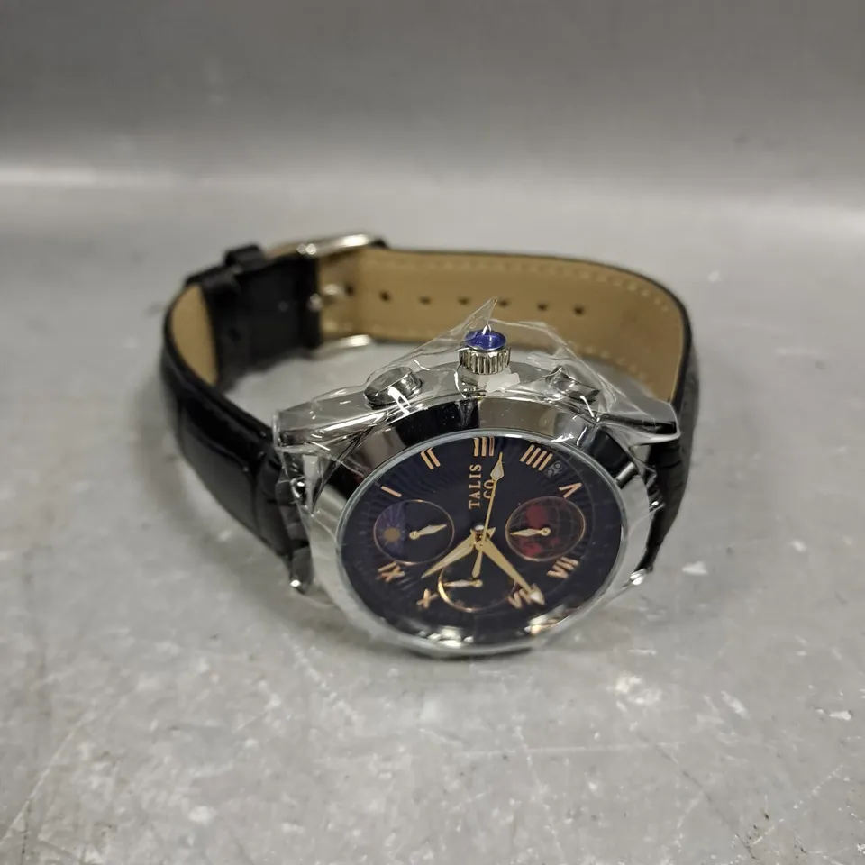 MENS TALIS CO 7120 CHRONOGRAPH WATCH – MOON PHASE MOVEMENT – GENUINE LEATHER STRAP