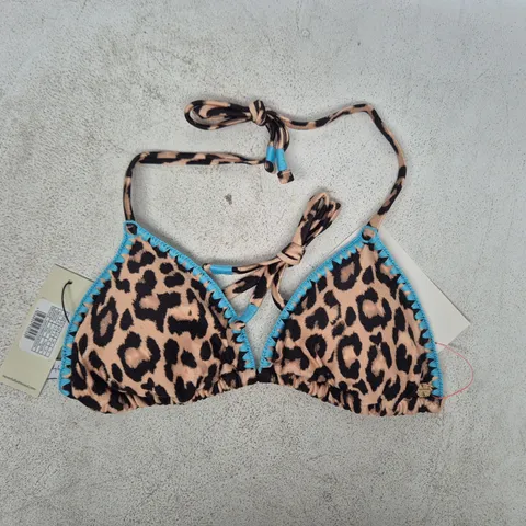 NEVER FULLY DRESSED LEOPARD WHISPSTITCH TRIANGLE BIKINI TOP IN BROWN SIZE UK 12