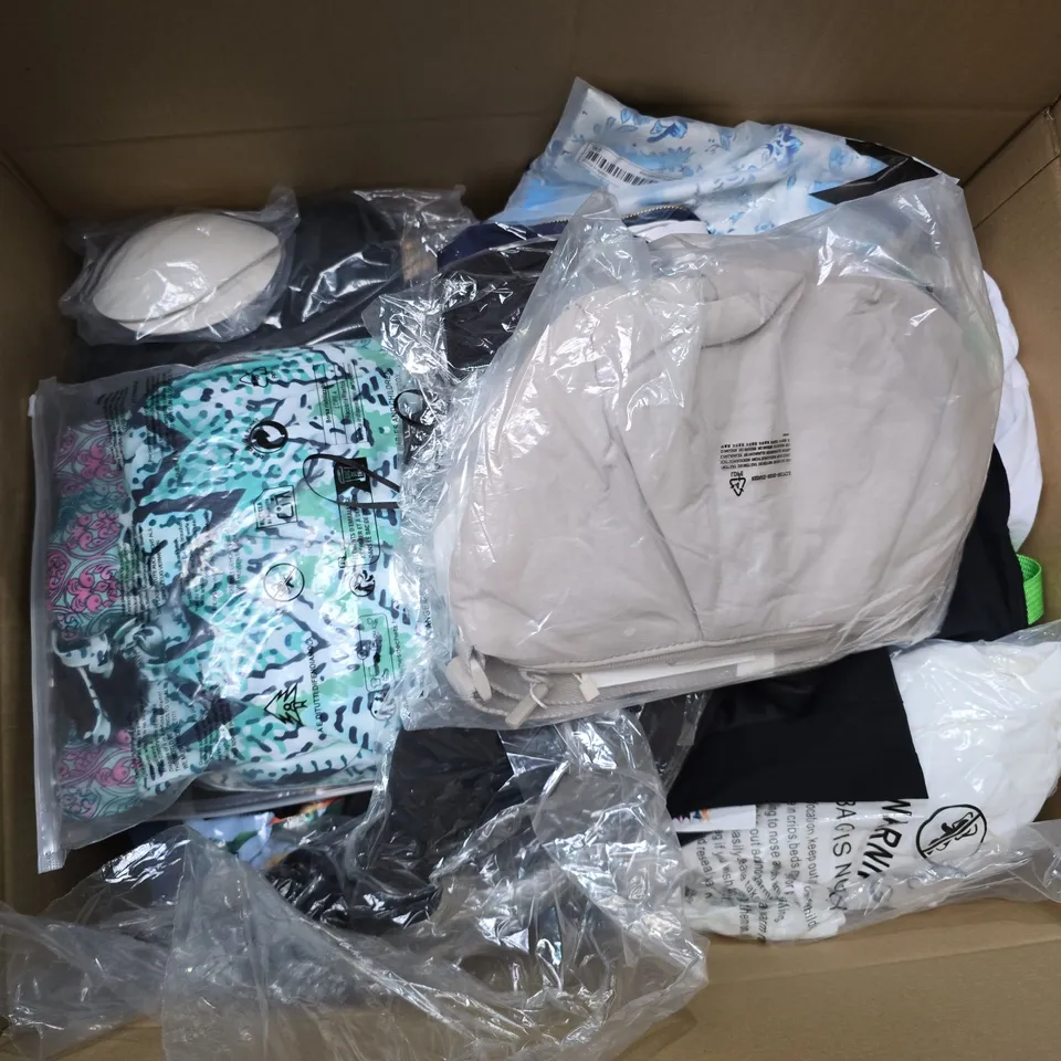 APPROXIMATELY 35 ASSORTED CLOTHING ITEMS IN VARIOUS SIZES, STYLES & COLOURS TO INCLUDE TOPS, BAG, DRESS, ETC - COLLECTION ONLY