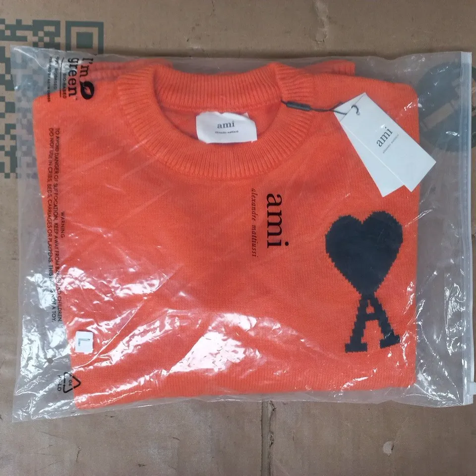 BAGGED AMI ALEXANDRE MATTIUSSI LONG SLEEEVE JUMPER IN ORANGE SIZE LARGE