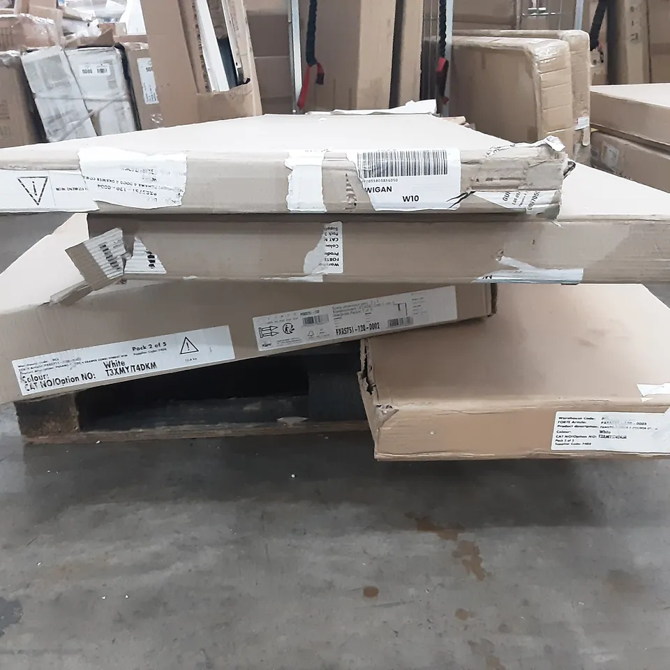 PALLET OF ASSORTED FLAT-PACKED FURNITURE PARTS TO INCLUDE WARDROBES AND CHESTS