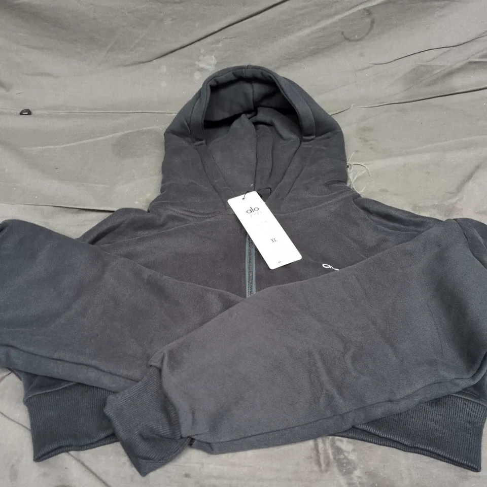 ALO YOGA CEOPPED ZIP UP HOODIE – DARK GREY – XL
