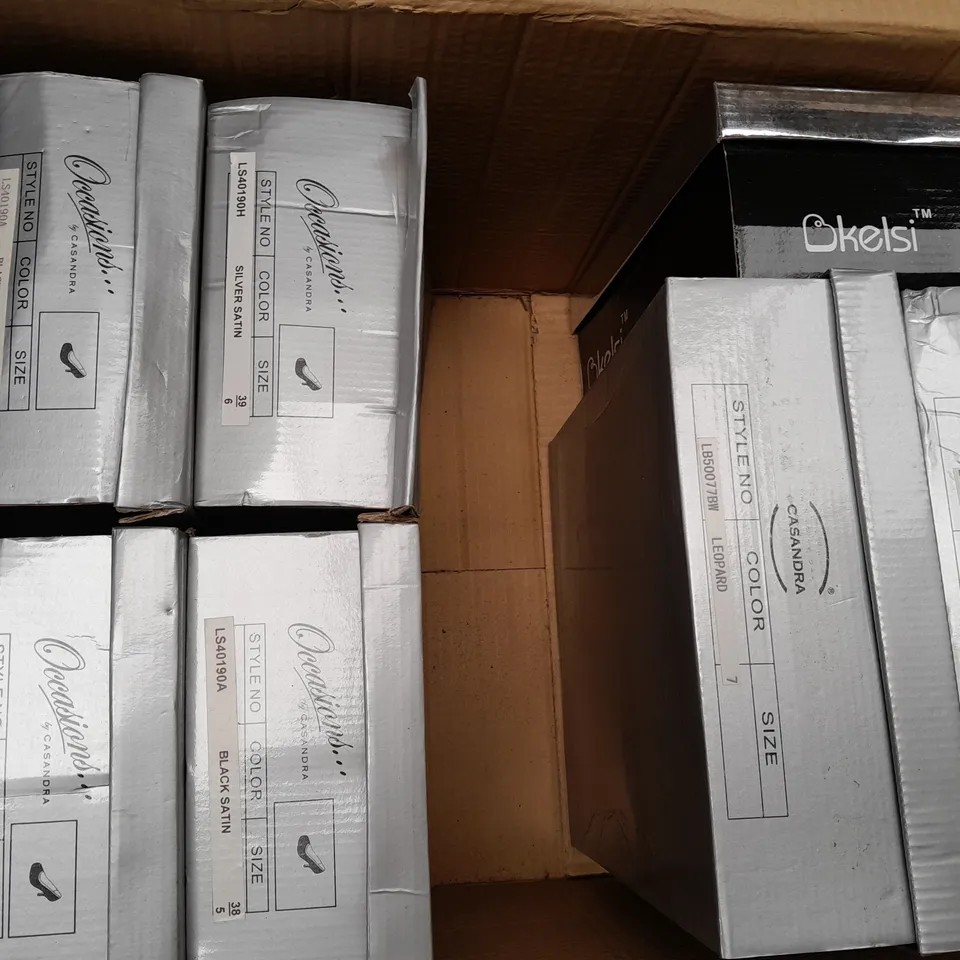 BOX OF APPROXIMATELY 10 ASSORTED PAIRS OF SHOES IN VARIOUS STYLES AND SIZES TO INCLUDE KELSI, OCCASIONS, ETC
