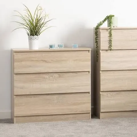 BOXED MALVERN 3 DRAWER CHEST SONOMA EFFECT (1 BOX)