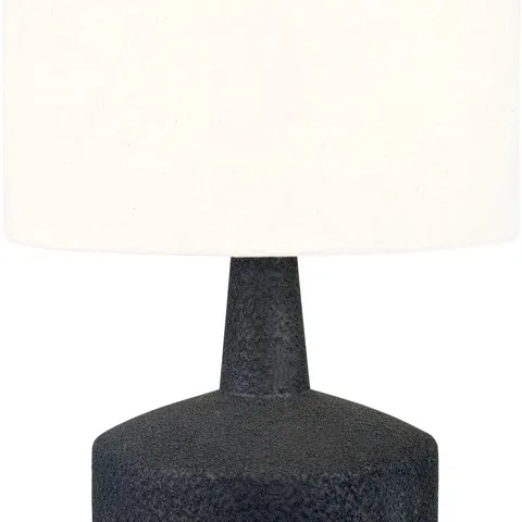 BOXED ELIO BLACK AND WOOD EFFECT TEXTURED CERAMIC TABLE LAMP