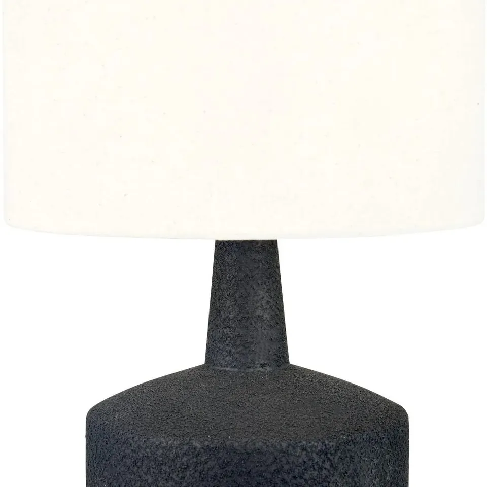 BOXED ELIO BLACK AND WOOD EFFECT TEXTURED CERAMIC TABLE LAMP