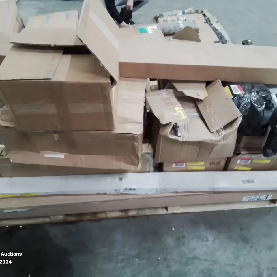 PALLET CONTAINING VARIOUS BOXED FURNITURE PARTS AND OTHER HOUSEHOLD ITEMS ETC.