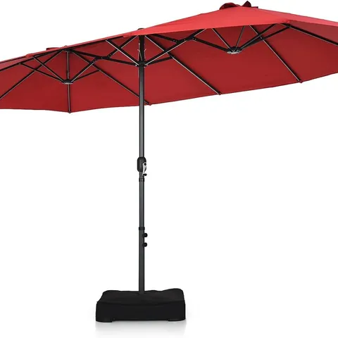 BOXED COSTWAY 15FT DOUBLE-SIDED TWIN PATIO UMBRELLA SUN SHADE OUTDOOR MARKET BASE - ORANGE