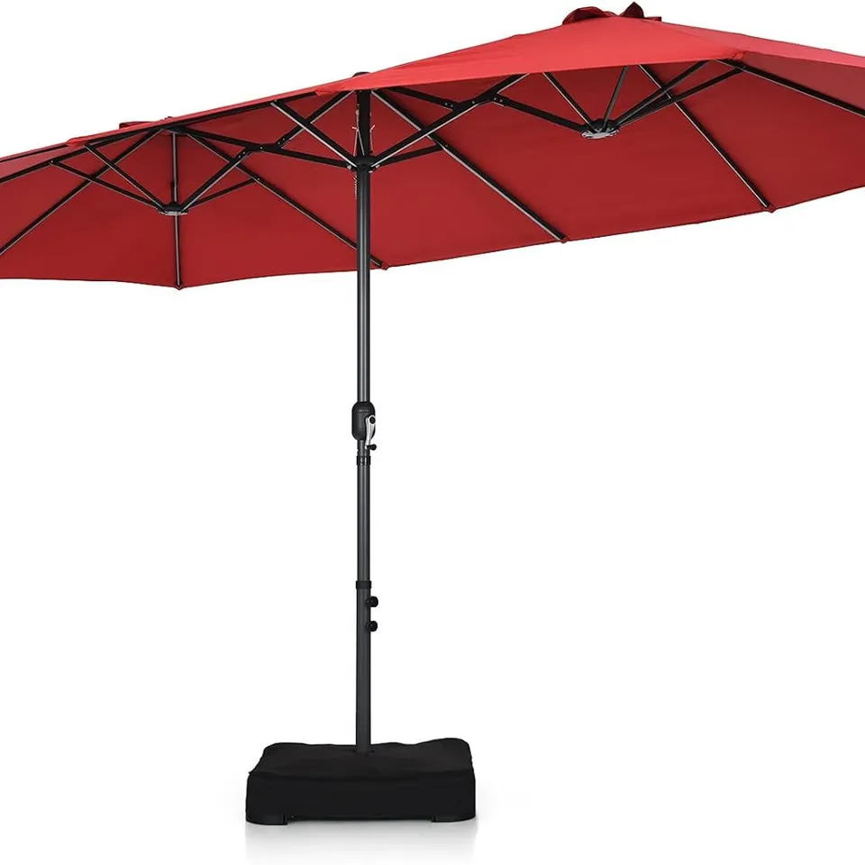 BOXED COSTWAY 15FT DOUBLE-SIDED TWIN PATIO UMBRELLA SUN SHADE OUTDOOR MARKET BASE - ORANGE 