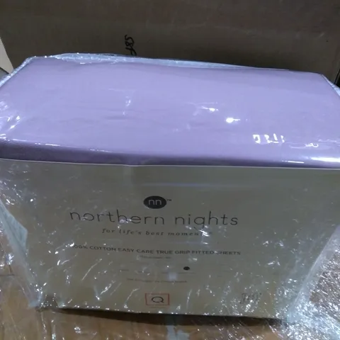 NORTHERN NIGHTS SUPER KING SIZE PURPLE 100% COTTON EASY CARE SET OF TWO FITTED SHEETS