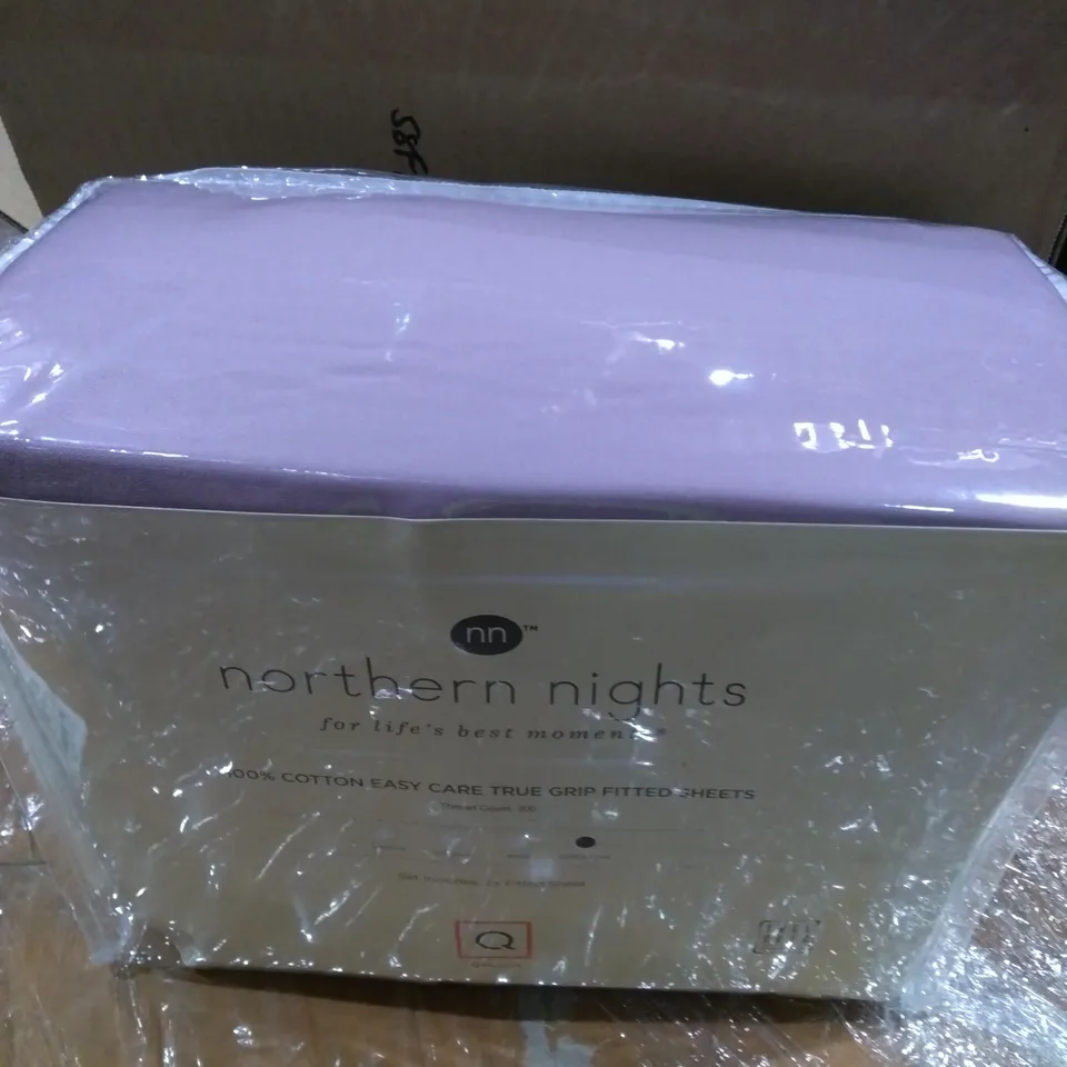 NORTHERN NIGHTS SUPER KING SIZE PURPLE 100% COTTON EASY CARE SET OF TWO FITTED SHEETS
