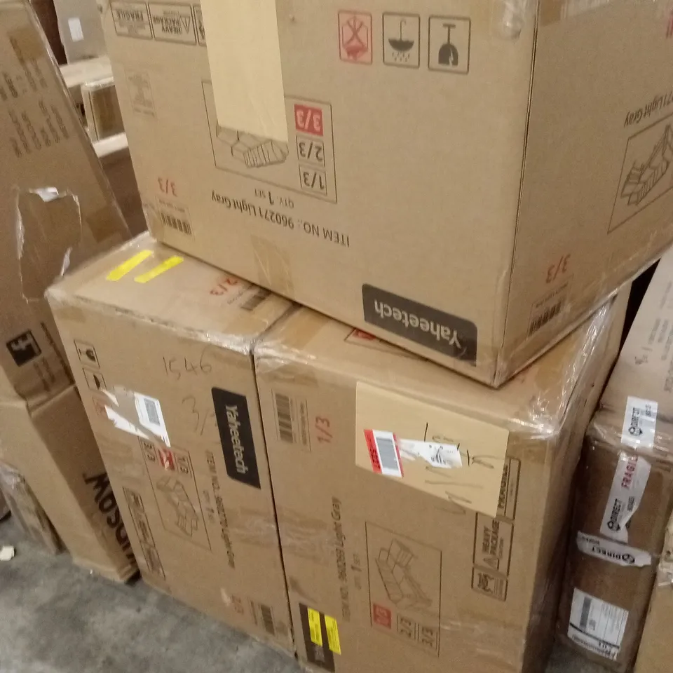 BOXED 3 SEATER UPHOLSTERED SOFA IN LIGHT GREY (3 BOXES)