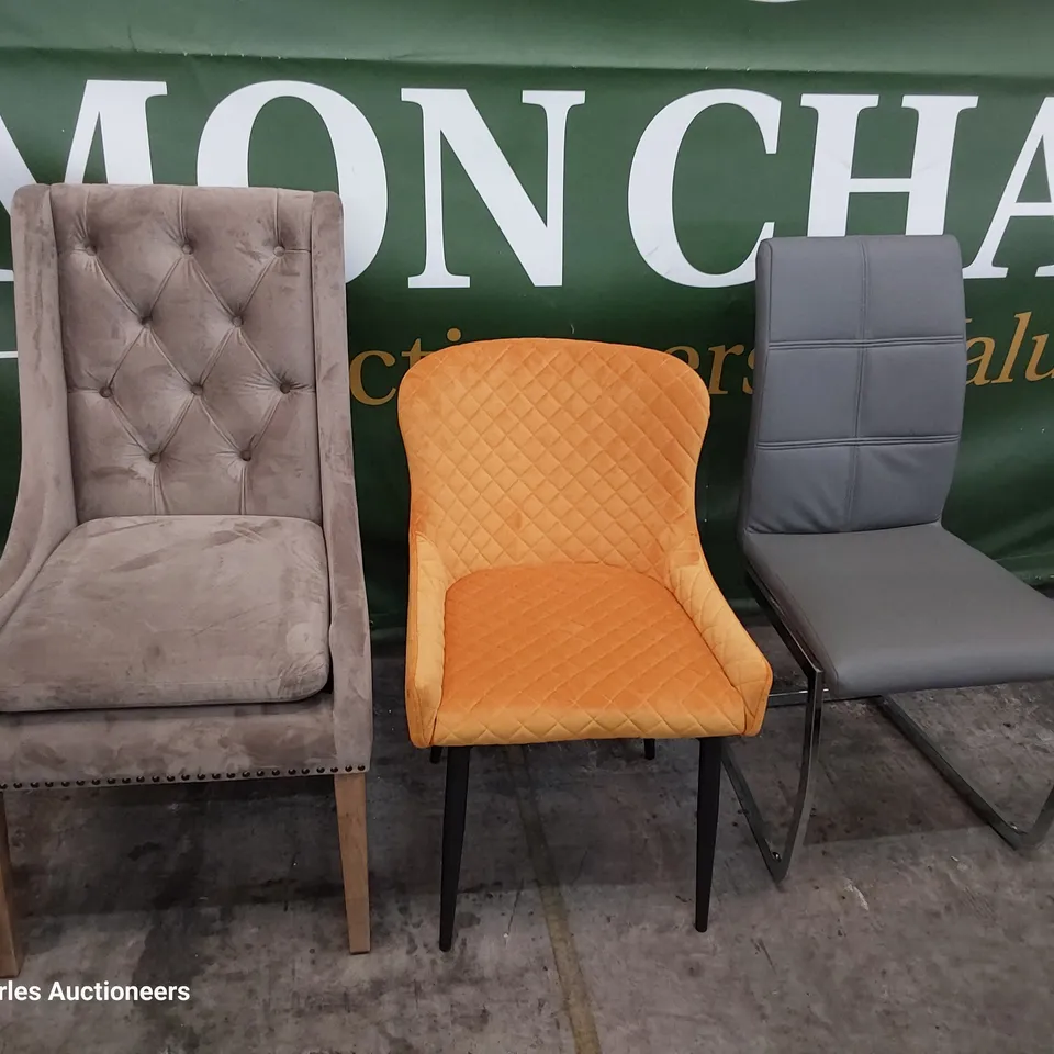 THREE ASSORTED DESIGNER UPHOLSTERED DINING CHAIRS